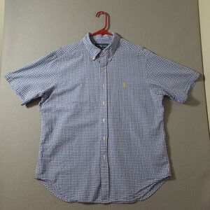 Ralph Lauren Shirt Mens XL Blue Oxford Gingham Check Short Sleeve Button Down